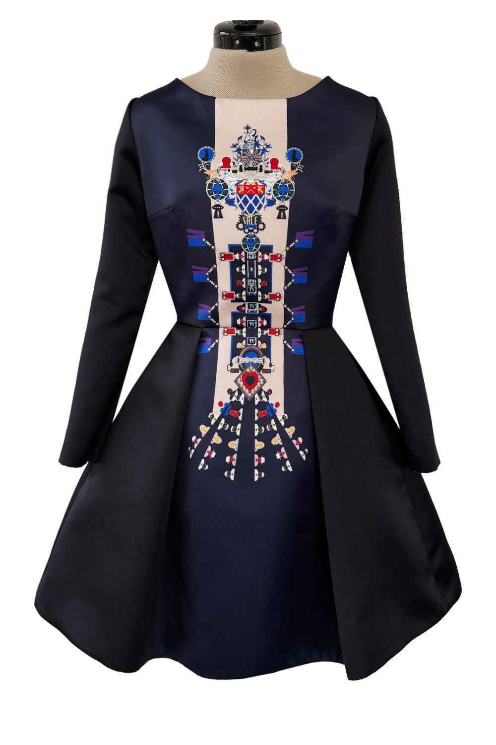 Fabulous Fall 2014 Mary Katrantzou Deep Blue & Black Digitally Printed Mini  Dress w Full Skirt