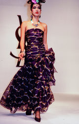 Exceptional Spring 1984 Yves Saint Laurent Runway Strapless Purple & Green Silk Organza Dress