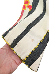 Fabulous 1960s Josefa Hand Muted Charcoal & Coral Cotton Caftan w Hand Embroidered Details