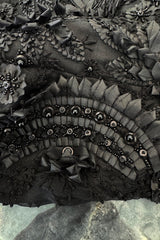 Spring 2008 Oscar De La Renta Black Embroidered Beaded Ribbon Work Floral Silk Organza Dress