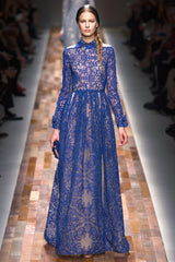 Phenomenal Fall 2013 Valentino by by Maria Grazia Chiuri & Pierpaolo Piccioli Runway Look 54 Dusty Blue Lace Dress