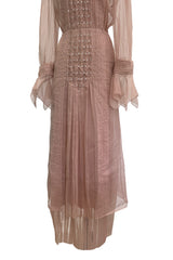 Spectacular Fall 2020 Gucci by Alessandro Michele Runway Look 29 Dusty Pink Silk Dress & Skirt Overlay Set