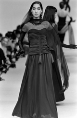 Fall 1985 Yves Saint Laurent Runway & Ad Campaign Blue Silk Jersey Tasselled Corset & Skirt Set