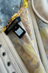 Very Rare Spring 2003 Roberto Cavalli Printed Silk & Net Boned Corset & Red Sequin Mini Skirt Set