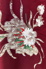 Extraordinary Spring 2022 Valentino by Pierpaolo Piccioli Look 78 Burgundy & White Embroidered Robe Dress