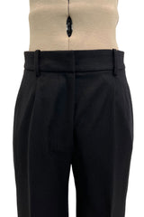 Chic Fall 2002 Yves Saint Laurent by Tom Ford Black Pant Suit w Velvet Trim & Curved Sleeves