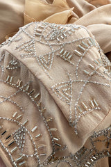 2000s Christian Dior by John Galliano Peach Silk Chiffon & Silver Beaded Bias Cut Dress