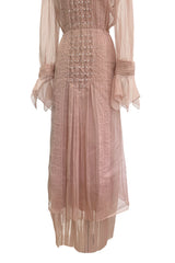 Fall 2020 Gucci by Alessandro Michele Runway Look 29 Dusty Pink Silk Dress & Skirt Overlay Set