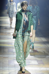 Outstanding Spring 2014 Lanvin by Alber Elbaz Runway Metallic Green & Gold Dress w Ribbon Detailing