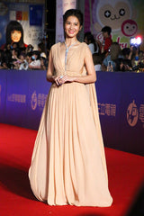 Chic Spring 2019 Chloe by Natacha Ramsay-Levi Pleated Chiffon Dress w Attached Caped Back