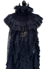 Extraordinary Fall 2008 Chanel by Karl Lagerfeld Blue Lace & Chiffon Dress & Cape Set