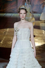 Fantastic Fall 2008 Roberto Cavalli Runway Look 38 Lace Cream Dress w Floral Shoulder Detail
