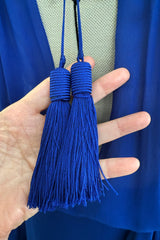 Superb Spring 2013 Yves Saint Laurent Hedi Slimane Debut Runway Blue Dress Silk Chiffon w Matching Cape & Sash