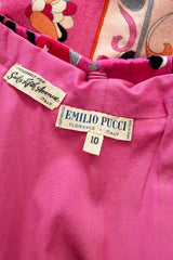 Documented Spring 1968 Emilio Pucci Pink Floral Screened Hooded Terrycloth Beach Cover Up or Dress