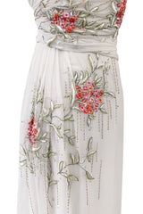 Dreamy Spring 2008 Christian Dior by John Galliano Ivory Silk Chiffon Dress w Hand Done Floral Embroidery
