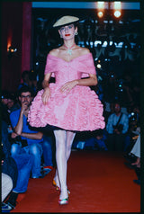 Exceptional Spring 1988 Christian Lacroix Demi-Couture Luxe Label Black Pouf Dress w Attached Shoulder Piece
