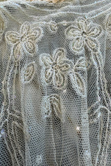Beautiful 1910 Unlabeled Heirloom Ivory Net Wedding Dress w Elaborate Sequin & Bead Work