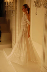 Spring 2012 Ralph Lauren Purple Label Runway Look 53 Backless Ivory Jersey Dress w Pearl Belt