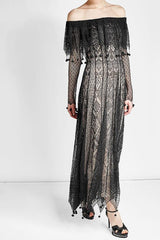 Spring 2017 Alexander McQueen by Saran Burton Runway Look 37 Off Shoulder Black Stretch Net Dress