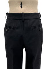 Chic Fall 2002 Yves Saint Laurent by Tom Ford Black Pant Suit w Velvet Trim & Curved Sleeves