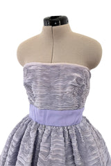 Elegant Late 1950s Sybil Connolly Couture Pale Lavender Pleated Linen Strapless Dress w Shawl