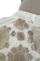 Rare 1969-75 Thea Porter Couture Embroidered Silk Organza & Gold Metallic Dress w Balloon Sleeves