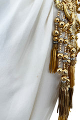 Spring 1990 Hubert de Givenchy Haute Couture Runway Ivory Silk Dress w Gold Metal Detailing