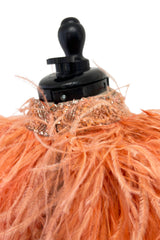 Documented 1960s Tiziani Couture by Karl Lagerfeld Peach Silk Plunge Dress w Matching Feather Cape