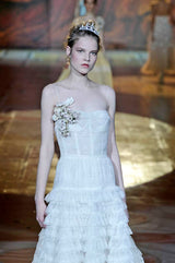 Fantastic Fall 2008 Roberto Cavalli Runway Look 38 Lace Cream Dress w Floral Shoulder Detail