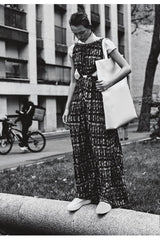 Spring 2017 Celine by Phoebe Philo Runway Look 4 Basket Weave Print Jersey Dress w Open Cut Outs