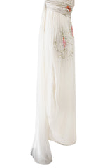Dreamy Spring 2008 Christian Dior by John Galliano Ivory Silk Chiffon Dress w Hand Done Floral Embroidery