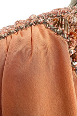 Documented 1960s Tiziani Couture by Karl Lagerfeld Peach Silk Plunge Dress w Matching Feather Cape
