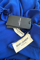 Superb Spring 2013 Yves Saint Laurent Hedi Slimane Debut Runway Blue Dress Silk Chiffon w Matching Cape & Sash