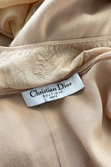 2000s Christian Dior by John Galliano Peach Silk Chiffon & Silver Beaded Bias Cut Dress
