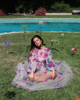 Dreamy Pre-Fall 2020 Valentino by Pierpaolo Piccioli Look 45 Pink Sequin Floral Net Dress