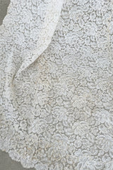 Heirloom Level Exquisite 1950s Handmade Couture White Lace Wedding Dress w a Matching Veil