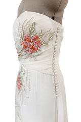 Dreamy Spring 2008 Christian Dior by John Galliano Ivory Silk Chiffon Dress w Hand Done Floral Embroidery