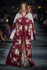 Extraordinary Spring 2022 Valentino by Pierpaolo Piccioli Look 78 Burgundy & White Embroidered Robe Dress