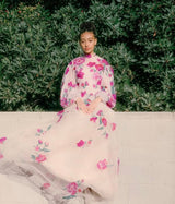Dreamy Pre-Fall 2020 Valentino by Pierpaolo Piccioli Look 45 Pink Sequin Floral Net Dress