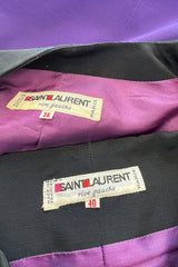 Spring 1980 Yves Saint Laurent & Ad Campaign Runway Purple Dress & Jacket Set w B&W Detailing
