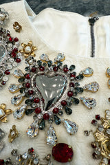 Spring 2015 Dolce & Gabbana Runway Look 48 Silk Brocade Mini Dress w Elaborate Front Embellishments