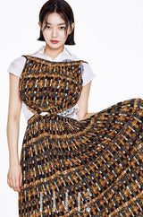 Spring 2017 Celine by Phoebe Philo Runway Look 4 Basket Weave Print Jersey Dress w Open Cut Outs