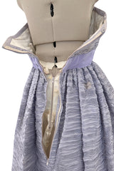 Elegant Late 1950s Sybil Connolly Couture Pale Lavender Pleated Linen Strapless Dress w Shawl