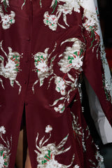 Extraordinary Spring 2022 Valentino by Pierpaolo Piccioli Look 78 Burgundy & White Embroidered Robe Dress