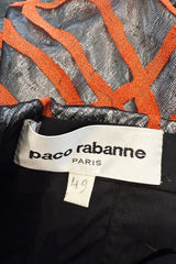 Ultra Rare 1990s Paco Rabanne Haute Couture Metallic Silver & Coral Dress w Chainlink Top & Headpiece