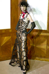 Exquisite Fall 2000 Jean Paul Gaultier Haute Couture Nude & Black Net 3D 'Script' Dress