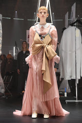 Fall 2020 Gucci by Alessandro Michele Runway Look 29 Dusty Pink Silk Dress & Skirt Overlay Set