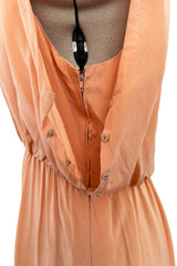Documented 1960s Tiziani Couture by Karl Lagerfeld Peach Silk Plunge Dress w Matching Feather Cape
