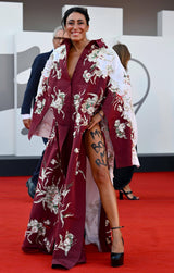 Extraordinary Spring 2022 Valentino by Pierpaolo Piccioli Look 78 Burgundy & White Embroidered Robe Dress