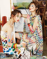 Hugely Documented Spring 2014 Chanel by Karl Lagerfeld Rainbow Print & Lace Runway Dress
